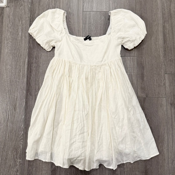 Lulus Uniquely Sweet Off White Puff Sleeve Babydoll Dress | Size S | NWT - Picture 2 of 14
